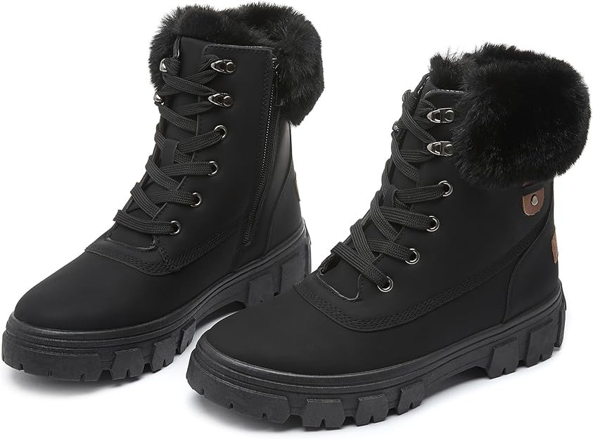 Iarus womens ankle boots winter booties for womens warm PU leather snow combat booties for women | Amazon (US)