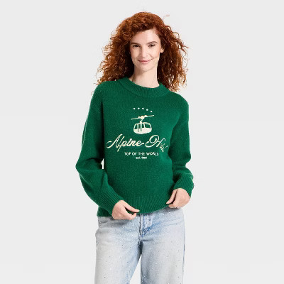 Women's Long Sleeve Cozy Alpine Crewneck Pullover Sweater - Universal Thread™ Dark Green L | Target