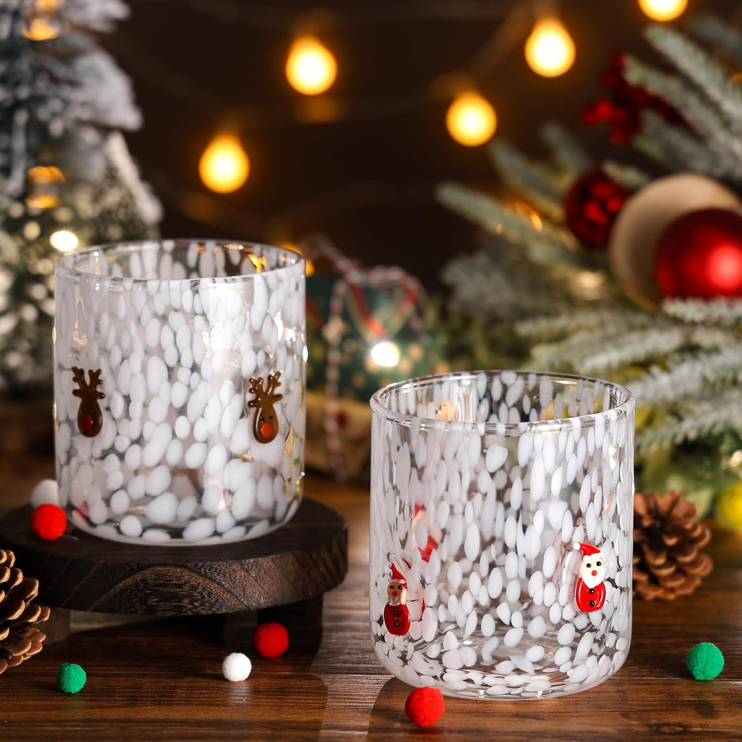 Booson 2 Pcs Christmas Glass Cups Santa Deer Icon Juice Glasses | Amazon (US)
