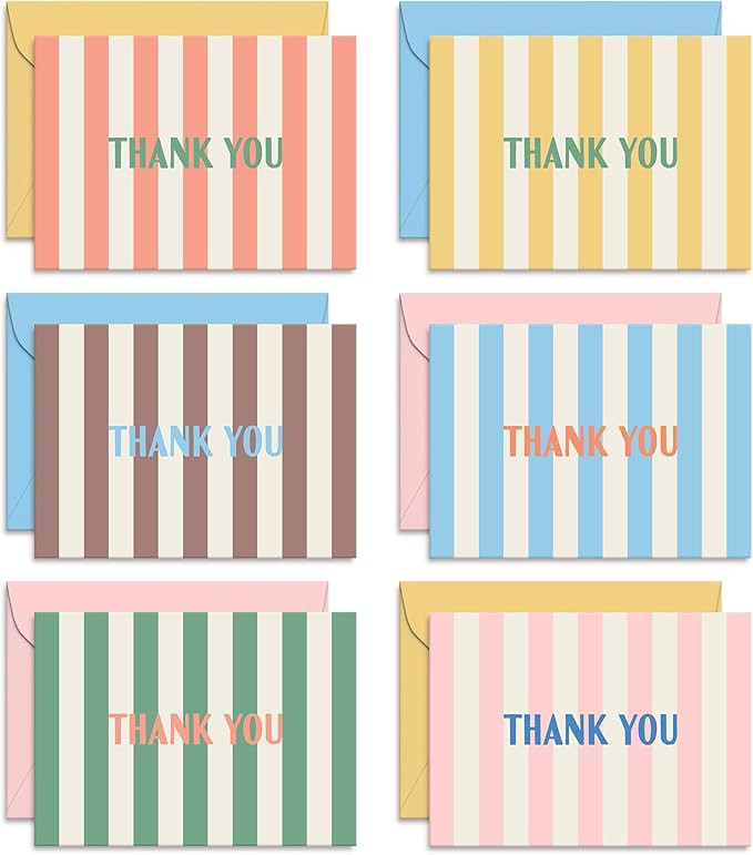 Sweetzer & Orange Summer Stripes Thank You Cards – Set of 24 Blank Cards with Envelopes – 6 C... | Amazon (US)