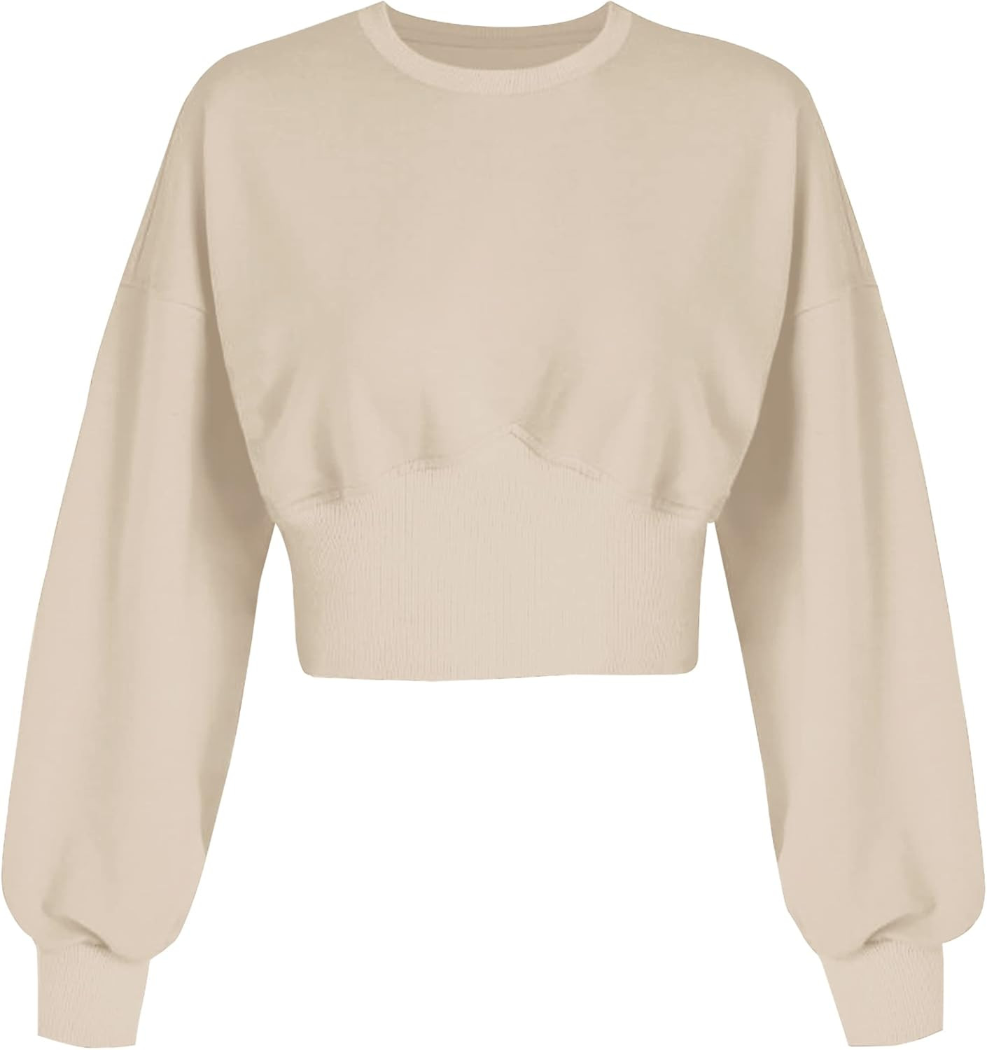 MISSACTIVER Women Casual Crewneck Crop Sweatshirt Solid Long Sleeve Drop Shoulder Pullovers Ribbe... | Amazon (US)