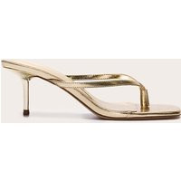 Gold Pu Square Toe Thong Mid Heeled Mules | PrettyLittleThing UK