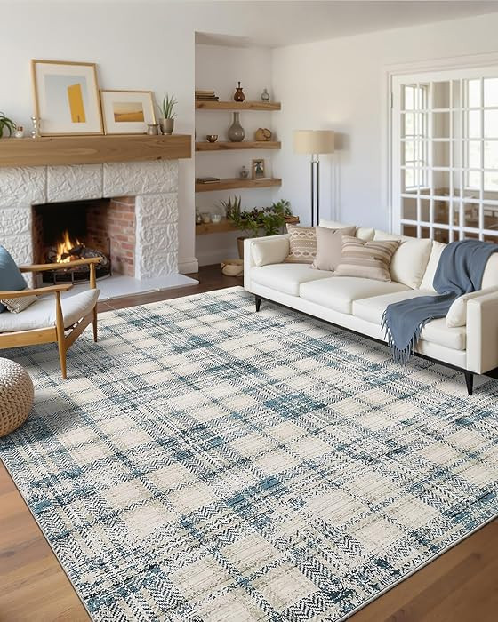 Modern Plaid Washable Rug 8x10 Area Rugs for Living Room Soft Bedroom Rug Tartan Large Area Rug N... | Amazon (US)