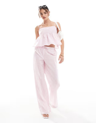 ASOS DESIGN poplin bow back cami top and trousers co ord in pink gingham - PINK | ASOS (Global)