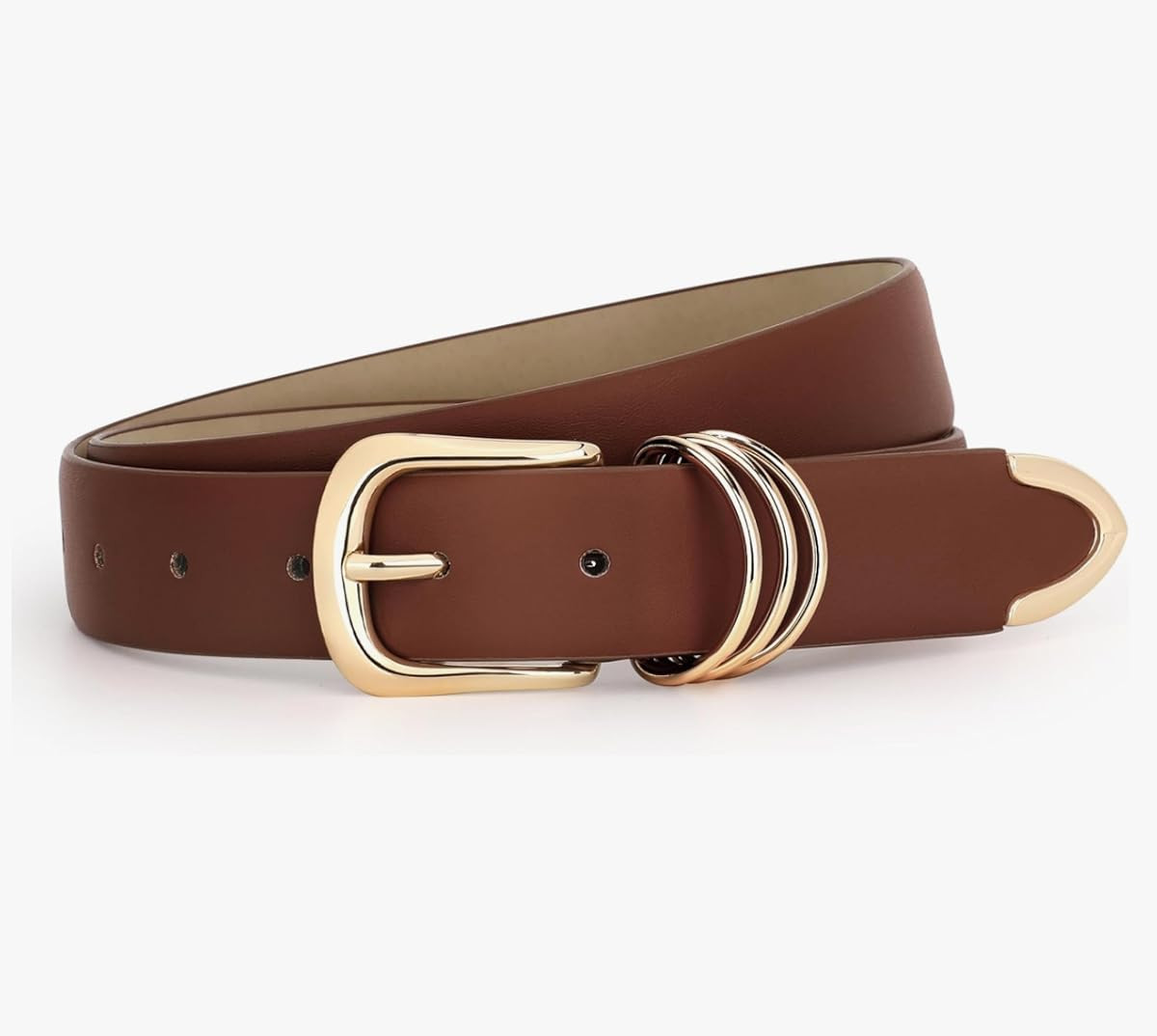 JASGOOD Women Leather Belt with Gold Buckle Ladies Faux Leather Belt for Jeans Pants | Amazon (US)