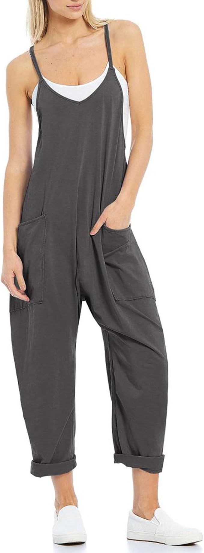 BKRIVE Women's Casual Sleeveless Jumpsuits Adjustbale Spaghetti Strap Loose Romper Long Pants wit... | Amazon (US)