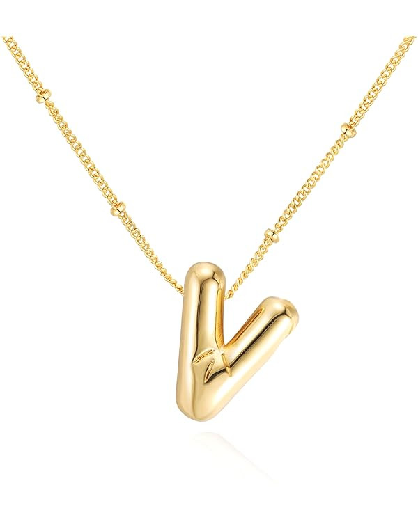 Bubble Letter Necklace Balloon Initial Necklaces for Women Dainty Alphabet Pendant 14K Gold Plate... | Amazon (US)