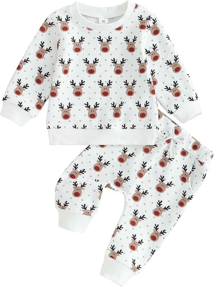 Toddler Baby Boy Girl Christmas Two Piece Outfit Long Sleeve Pullover Sweatshirt+Long Pants Set C... | Amazon (US)