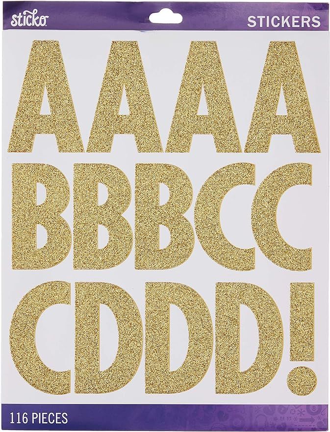 Sticko Alphabet Stickers, Regular X-Large, Gold Glitter Futura | Amazon (US)