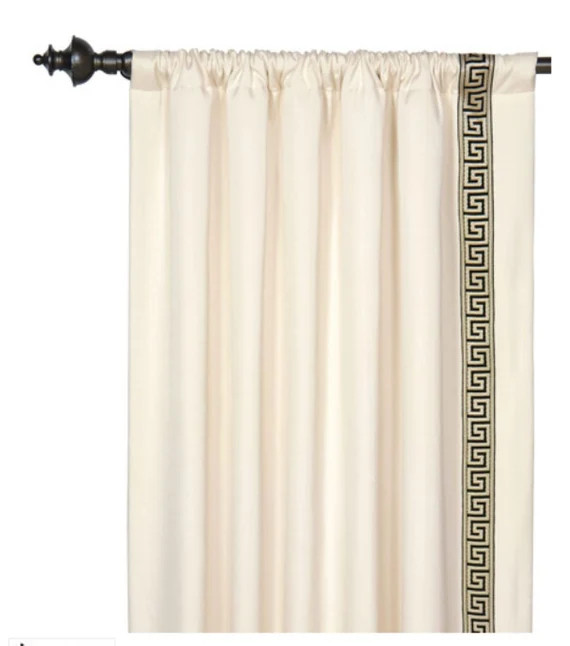 Greek key  linen drapescurtains with decorative trimwindow | Etsy | Etsy (US)