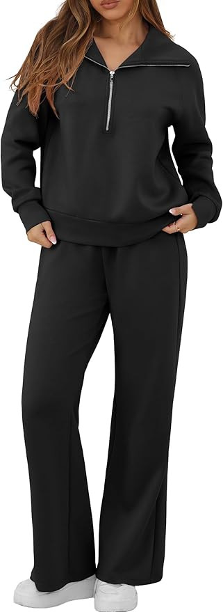 GRECERELLE Lounge Sets For Women 2025 Casual Lapel Half Zip Sweatshirt And Wide Leg Sweatpant 2 P... | Amazon (US)