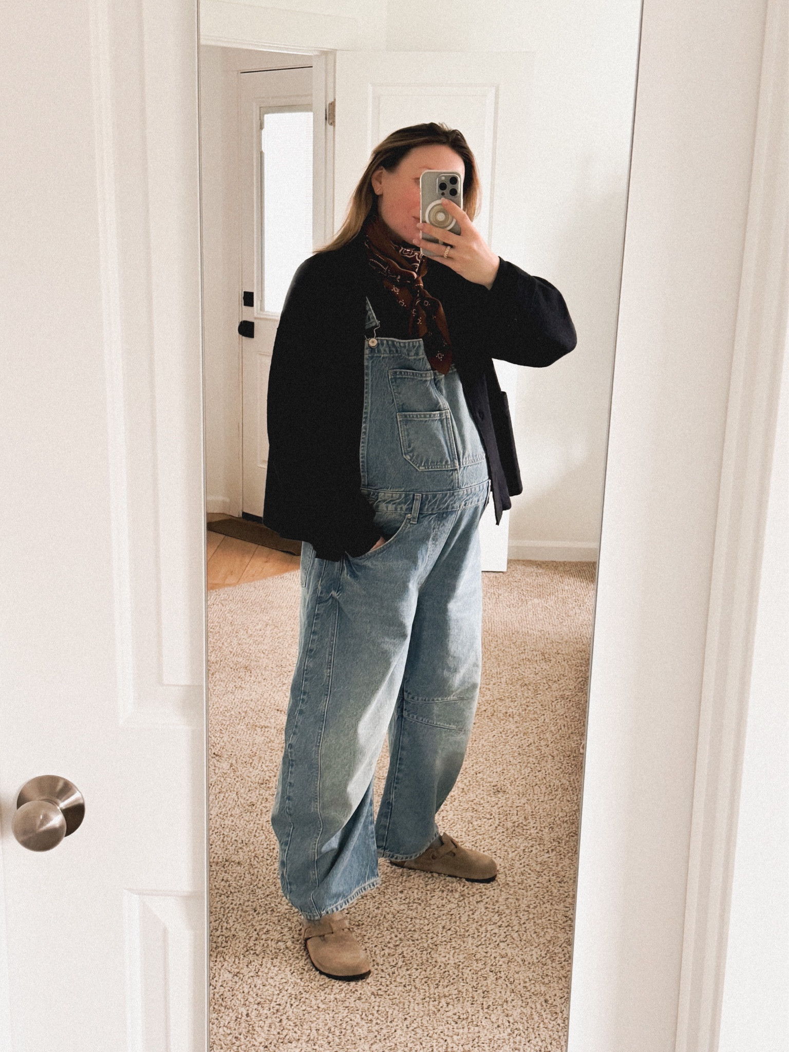 My baby bump is fighting with the food baby from yesterday 🦃😆
The ultimate Thanksgiving weekend piece: We the free good luck barrel overalls, styled with a pair of Birkenstock Boston clogs (wearing them with merino wool socks by Smartwool), James Perse slub cotton jersey top, Madewell oversized silk bandana (on sale at Madewell right now) & Eileen Fisher boiled wool cardigan (on sale at Nordstromrack right now) 

#LTKCyberWeek 

#LTKGiftGuide #LTKSaleAlert #LTKSeasonal