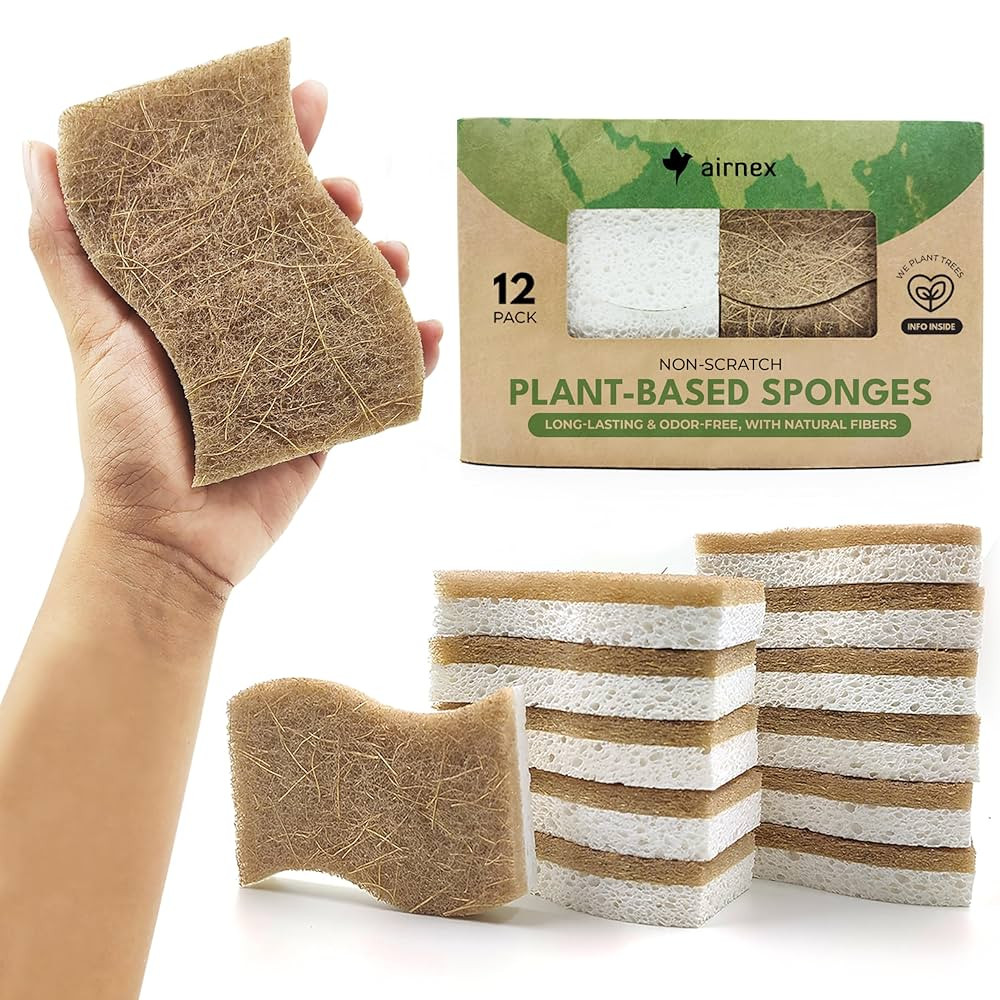 Biodegradable Natural Kitchen Sponge - Compostable Cellulose and Coconut Walnut Scrubber Sponge (... | Amazon (US)