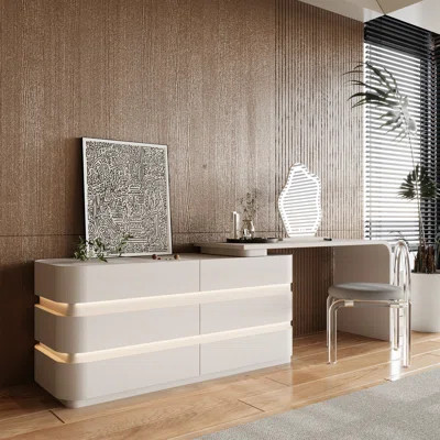 Modern LED Vanity Desk with Large Storage Drawers, Tempered Glass Top Makeup Vanity Extendable45.12''–96'' Makeup Vanities, L-Shape or Straight Layout | Wayfair North America