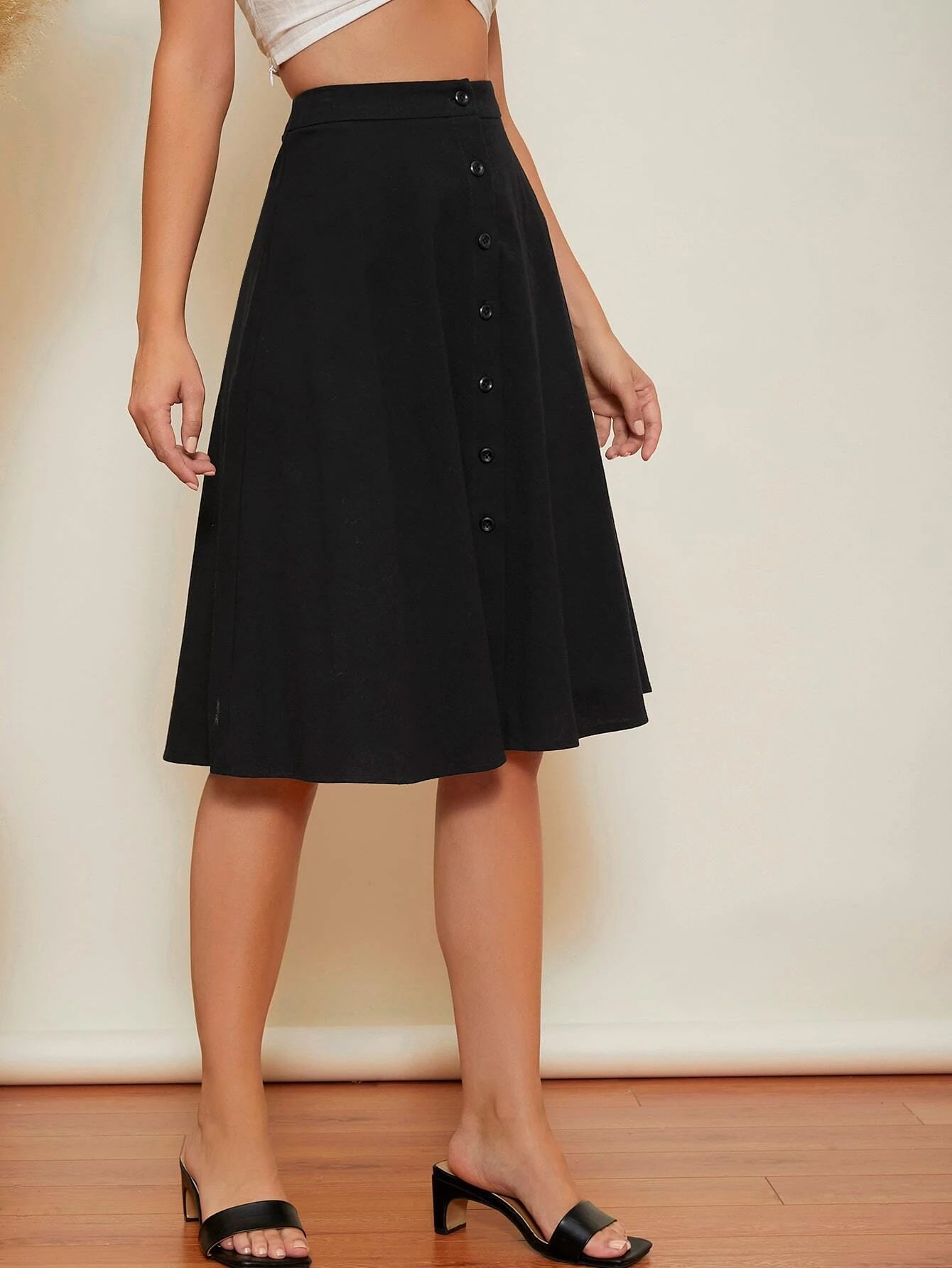 SHEIN High Waist Button Front Skirt | SHEIN