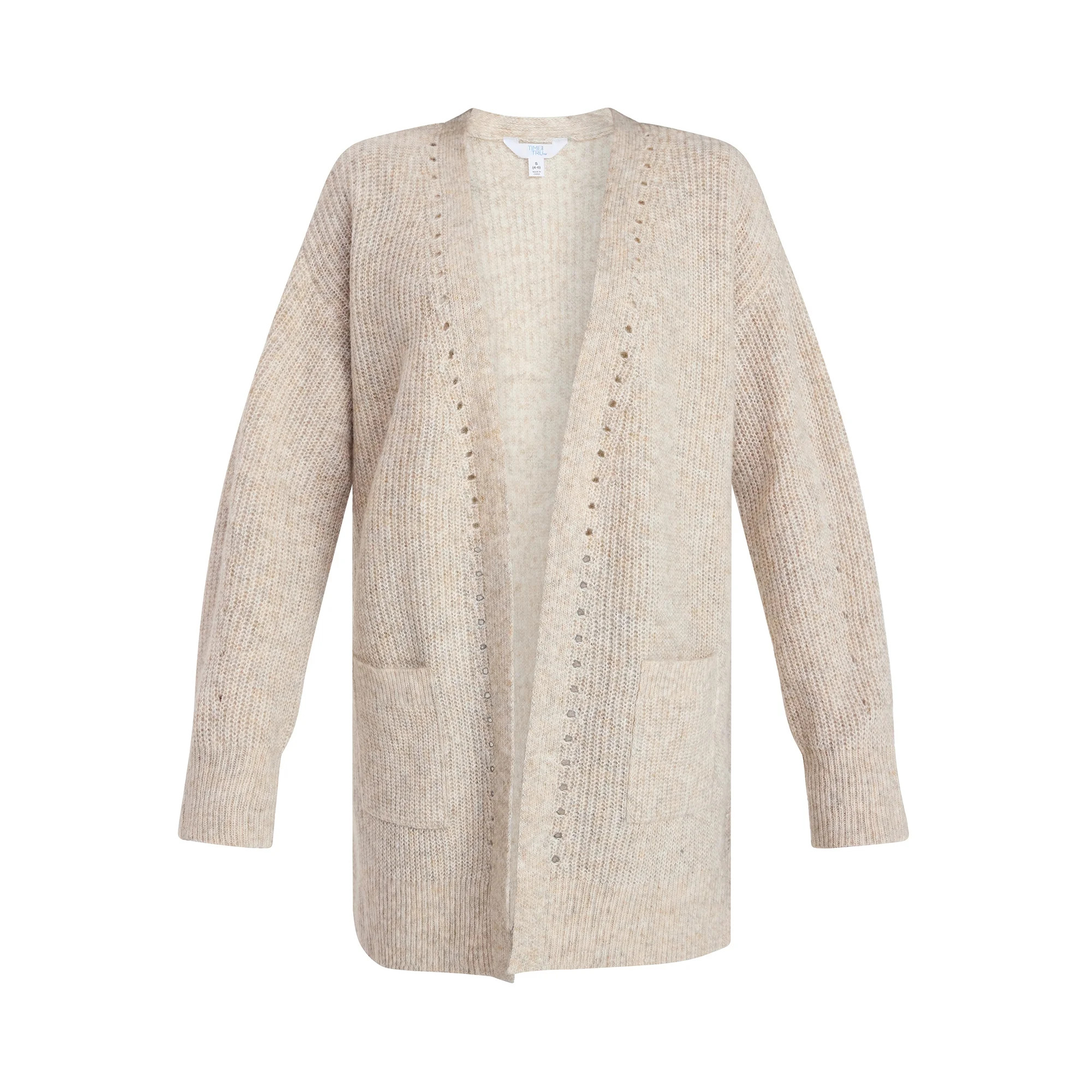 Time and Tru Women's Open Front Cardigan Sweater with Long Sleeves, Sizes XS-XXXL | Walmart (US)