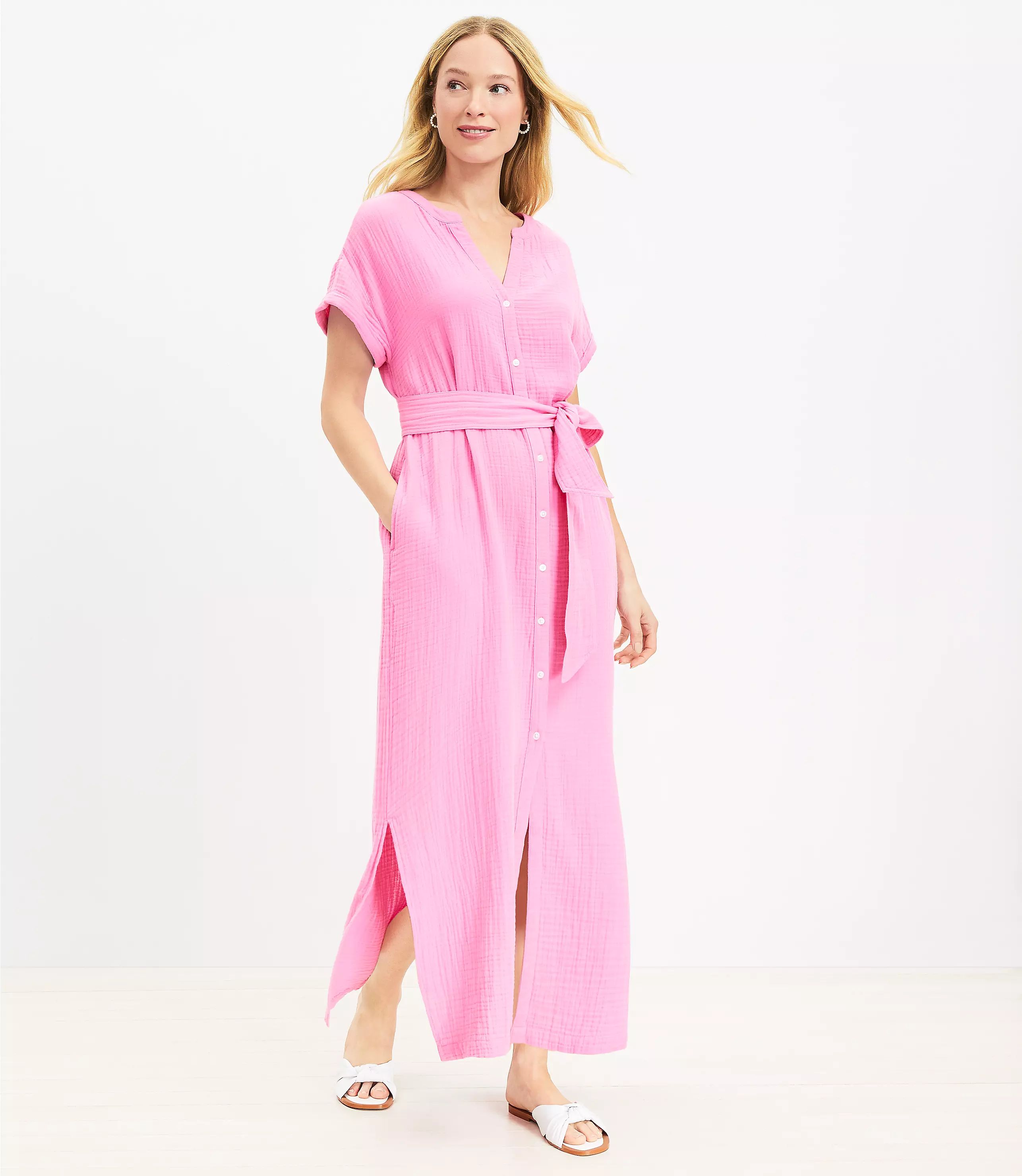 LOFT Beach Triple Cloth Short Sleeve Maxi Dress | LOFT