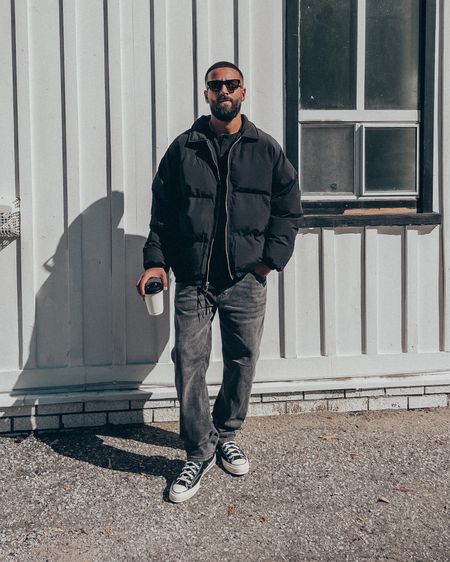PACSUN Coaches Puffer jacket (size L), black vintage loose jeans (size 32x32). ESSENTIALS Black Henley long sleeve shirt (size M). CONVERSE Black Chuck 70 High Top sneakers (size 9US). All items available at PACSUN and some items from this look are currently on sale. An all black look perfect for running errands, or to grab a coffee and some lunch out.

#LTKstyletip #LTKmens #LTKsalealert