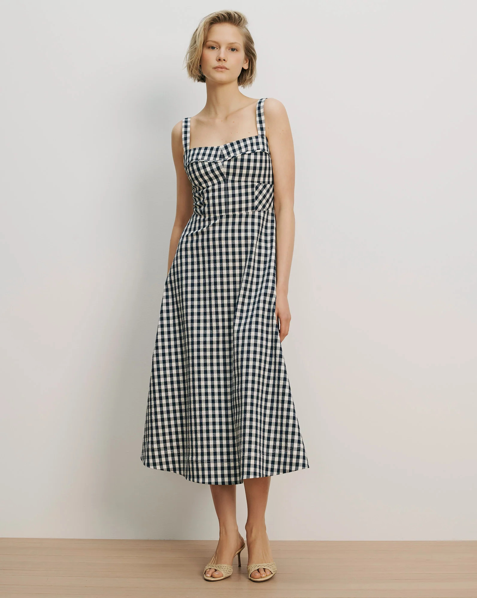 Aila Gingham Midi Dress in Navy/Dove White | Veronica Beard | Veronica Beard