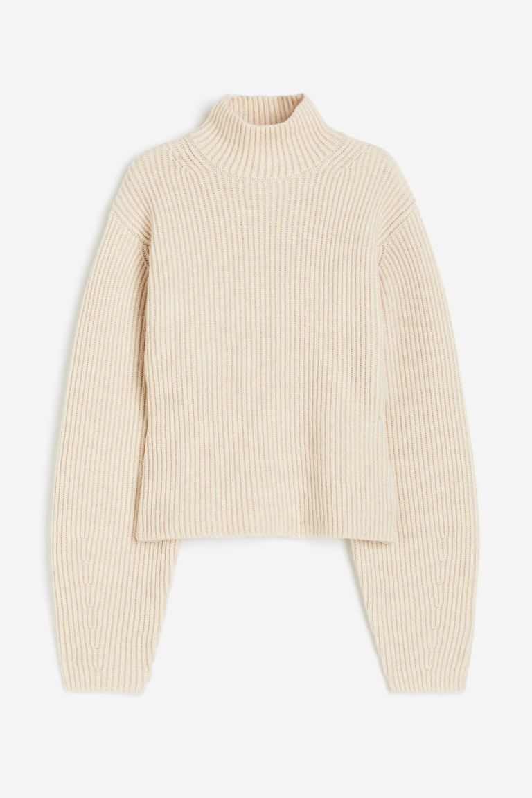 Rib-knit Mock Turtleneck Sweater - Light beige - Ladies | H&M US | H&M (US + CA)