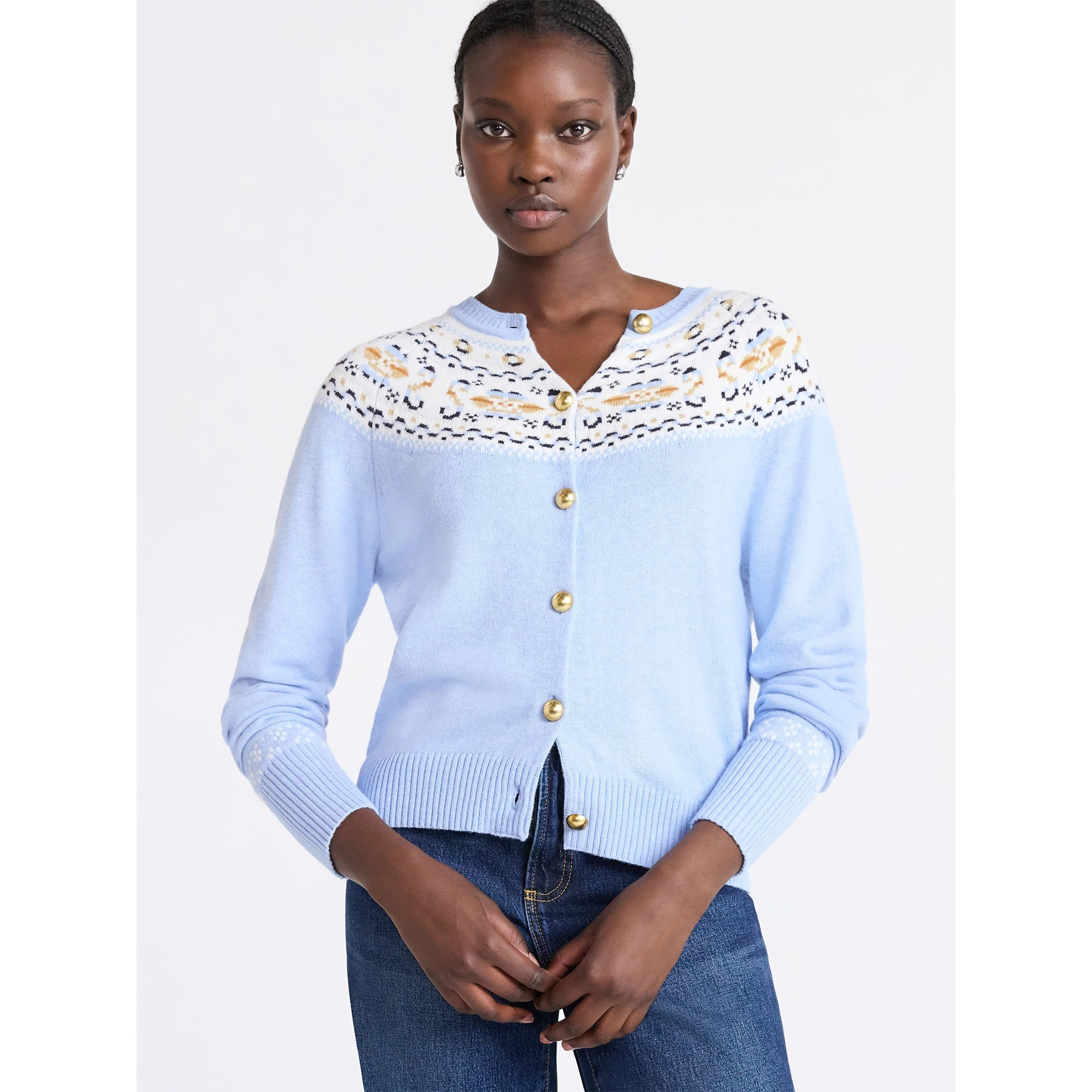 Free Assembly Women's Cozy Yarn Fair Isle Cardigan Sweater, Midweight, Sizes XS-XXL | Walmart (US)