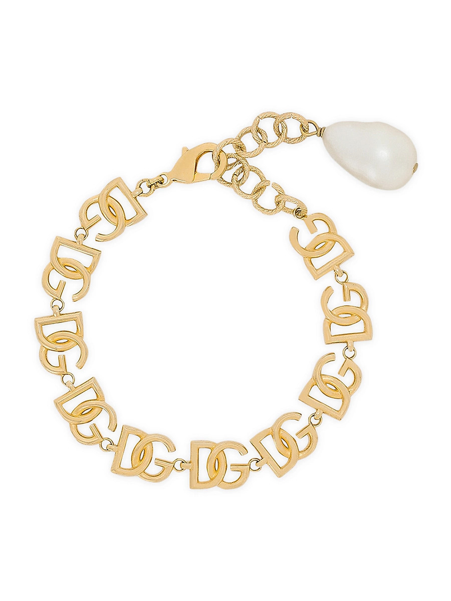 Women's DG Logo Goldtone & Baroque Imitation Pearl Bracelet - Yellow Gold | Saks Fifth Avenue