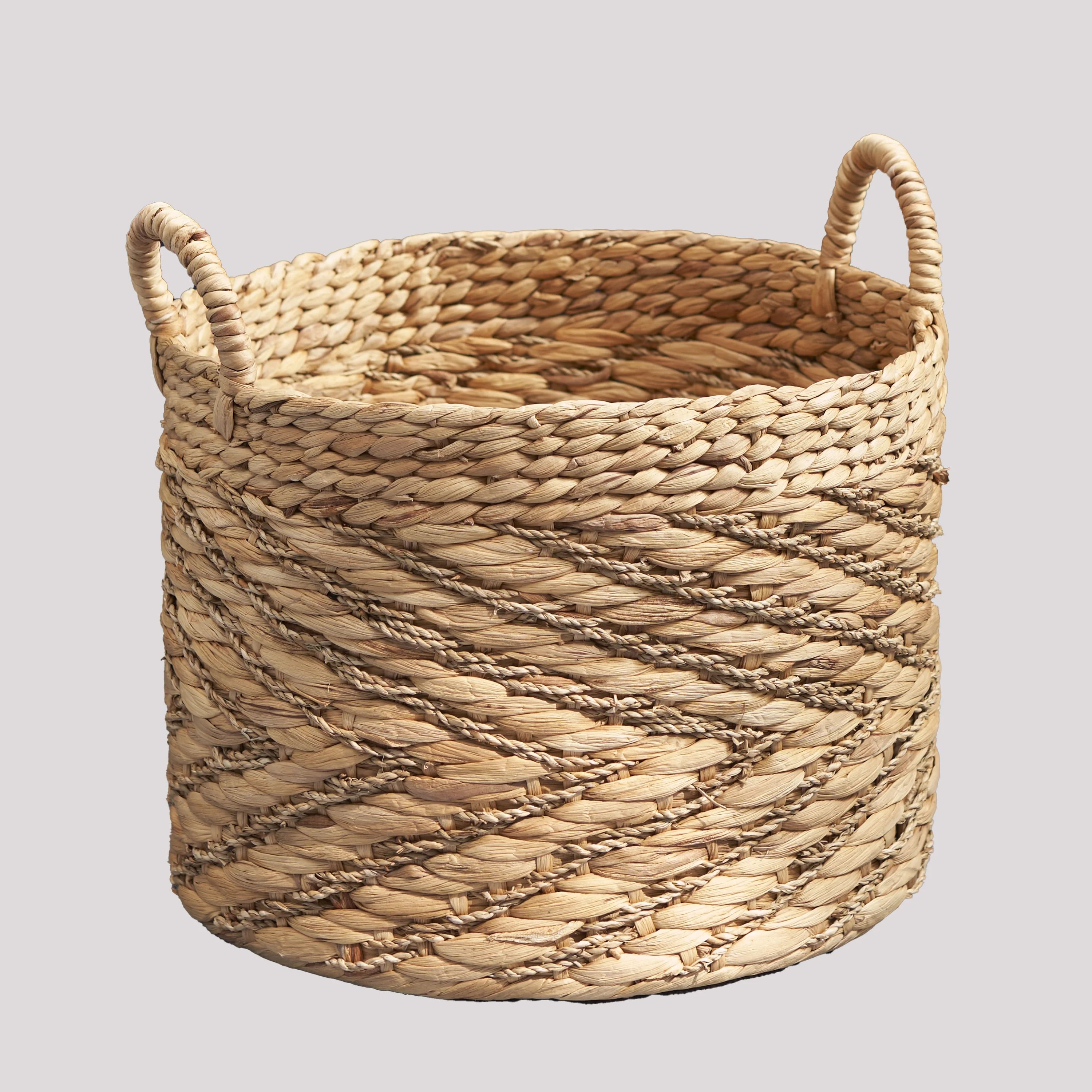 Isidore Round Water Hyacinth Seagrass Woven Basket with Handles - 15" x 15" x 15" - Natural Brown... | Walmart (US)