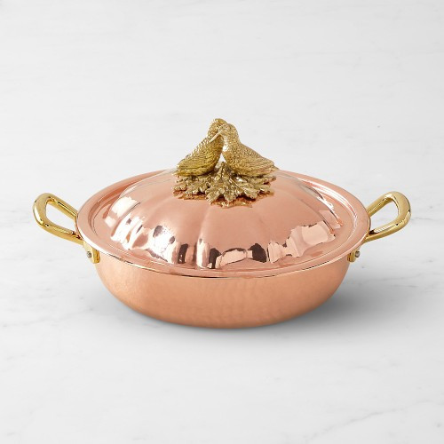 Ruffoni Historia Hammered Copper Braiser with Lovebirds Knob, 4-Qt. | Williams-Sonoma