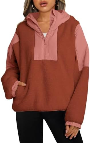 Panadila Womens Half Zip Pullover with Pockets Sherpa Hoodie Oversized Hooded Sweatshirt Warm Fle... | Amazon (US)