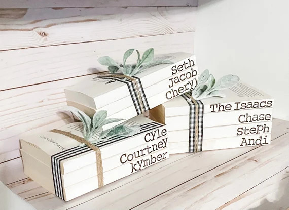 Farmhouse Decor  Farmhouse Book Stack  Stamped Book Stack  | Etsy | Etsy (US)