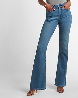 High Waisted Medium Wash Flare Jeans | Express