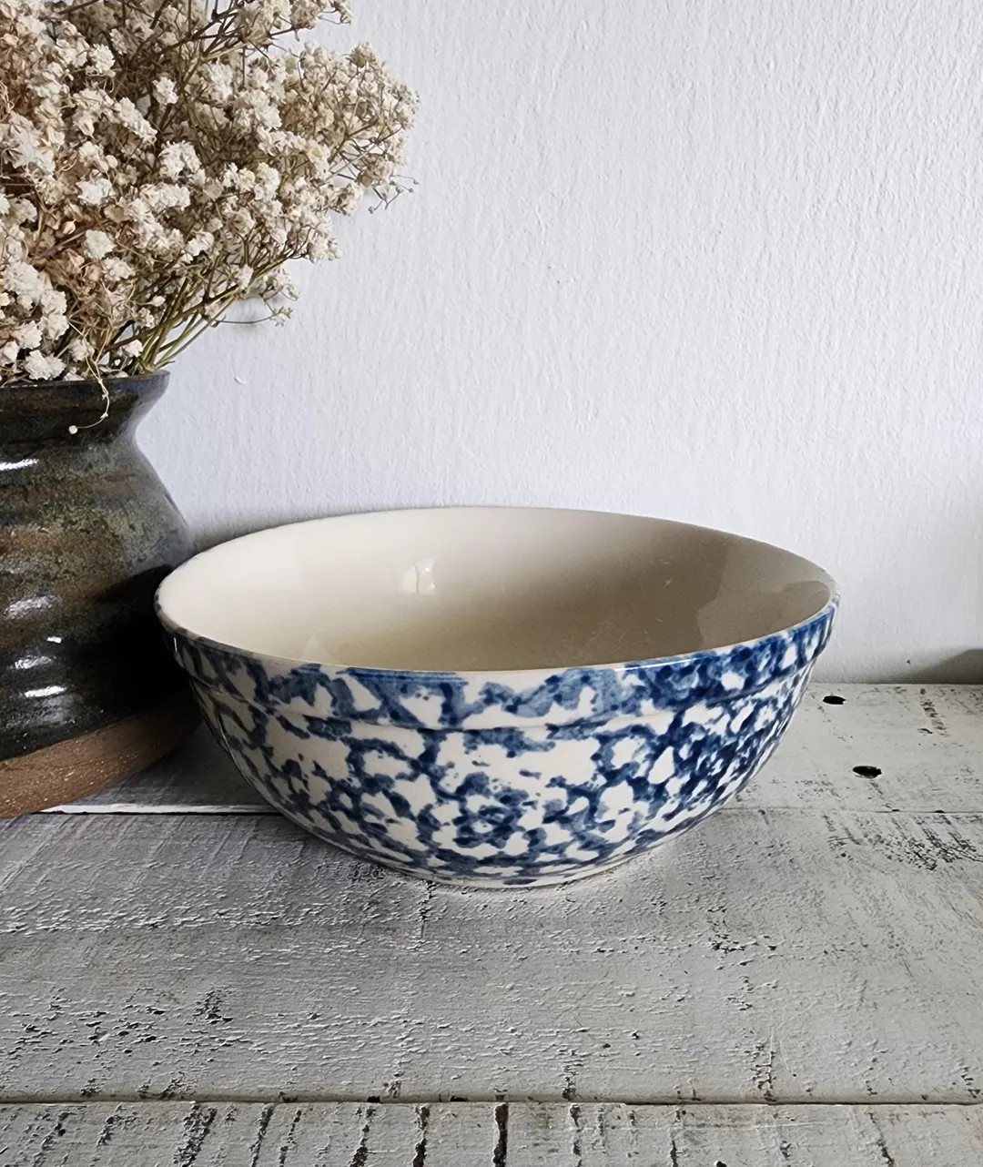 Vintage Gibson Cobalt Blue Spongeware Splatterware Bowl Cottagecore Farmhouse Stoneware - Etsy | Etsy (US)