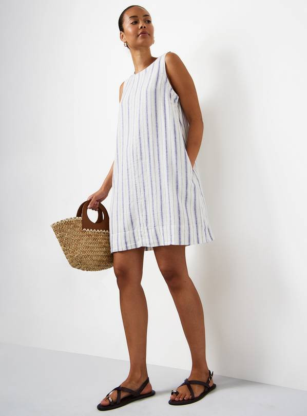 Buy White Stripe Print Linen Rich Sleeveless Mini Shift Dress 14 | Mini | Tu | Tu Clothing