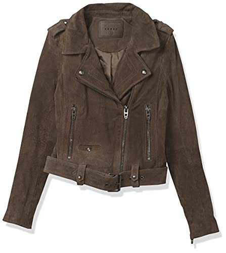 [BLANKNYC] womens Luxury Clothing Cropped Suede Leather Motorcycle Jackets, Comfortable & Stylish Coats, French Taupe, Medium | Amazon (US)