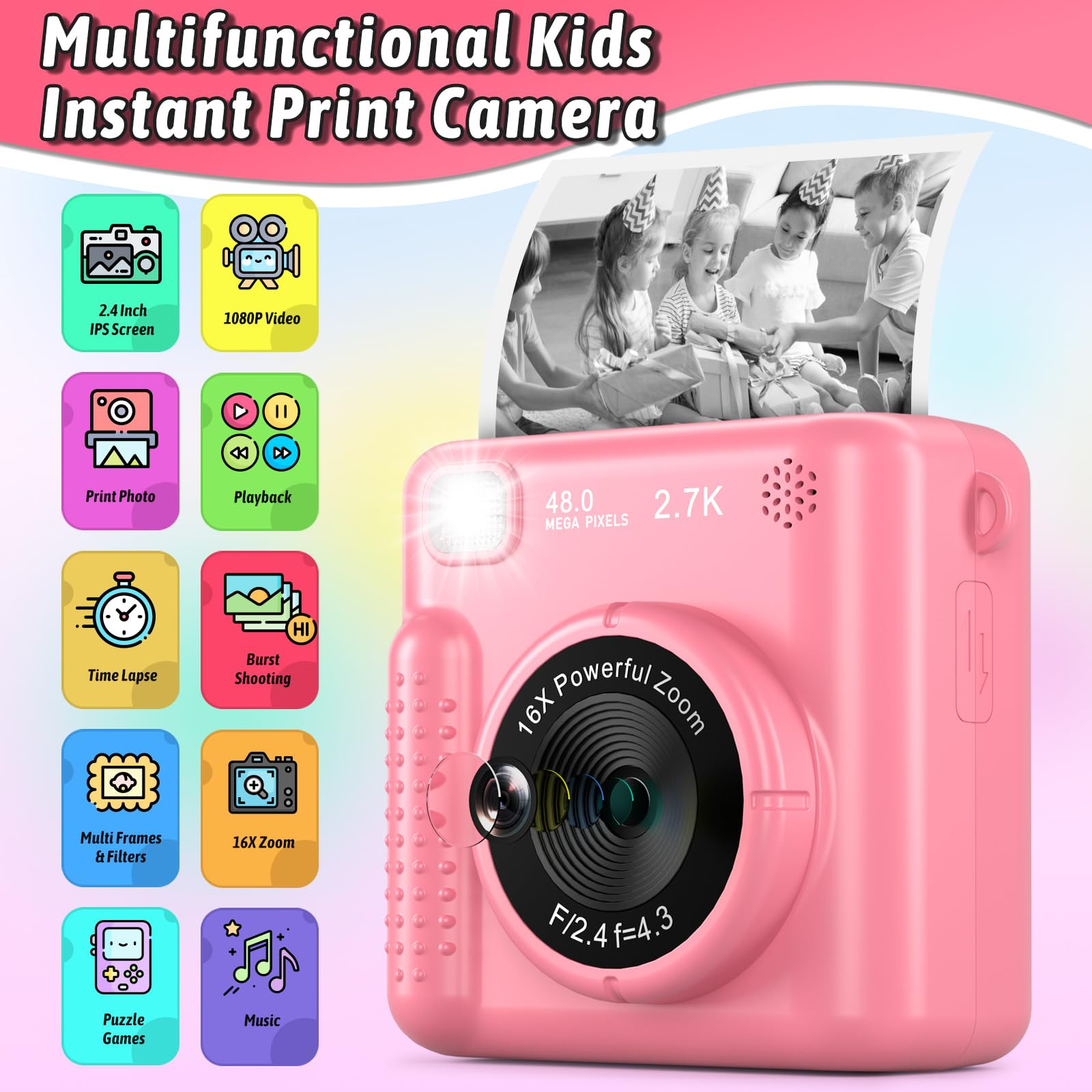 Kids Camera Instant Print, Christmas Birthday Gifts for Girls Boys Age 3-12，HD Selfie Kids Digi... | Amazon (US)