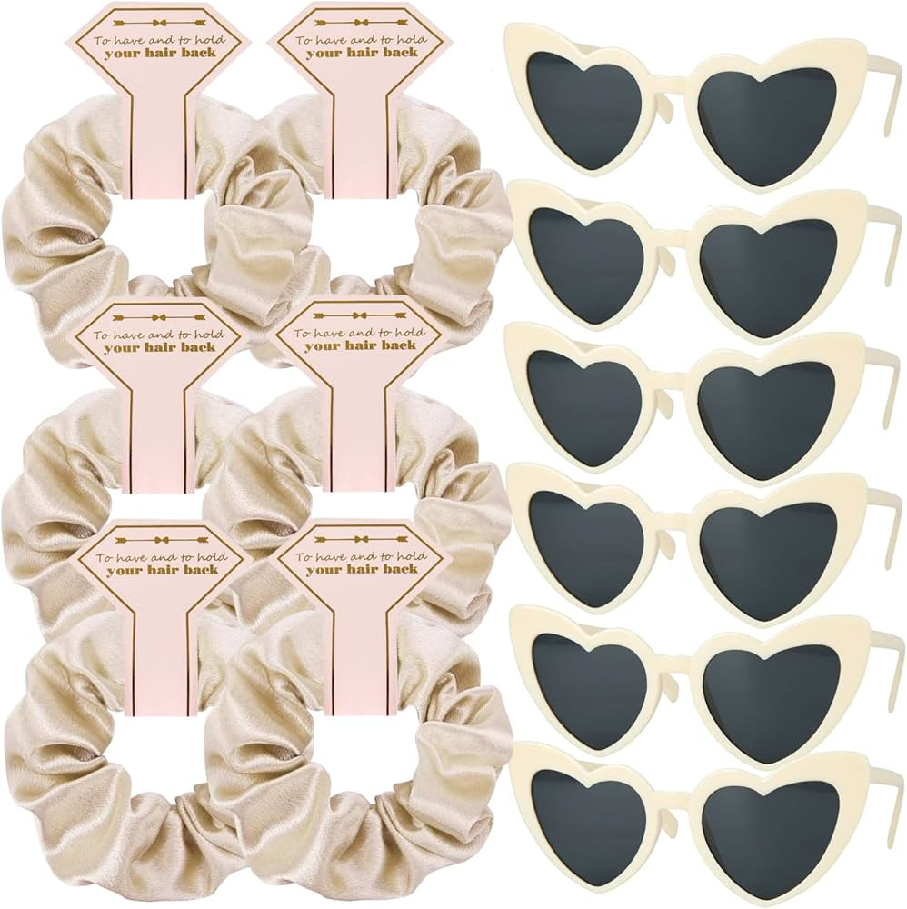 Satin Bridesmaid Scrunchies Bachelorette Hair Ties Set of 6 sunglasses Bridal Shower No Damage Ha... | Amazon (US)