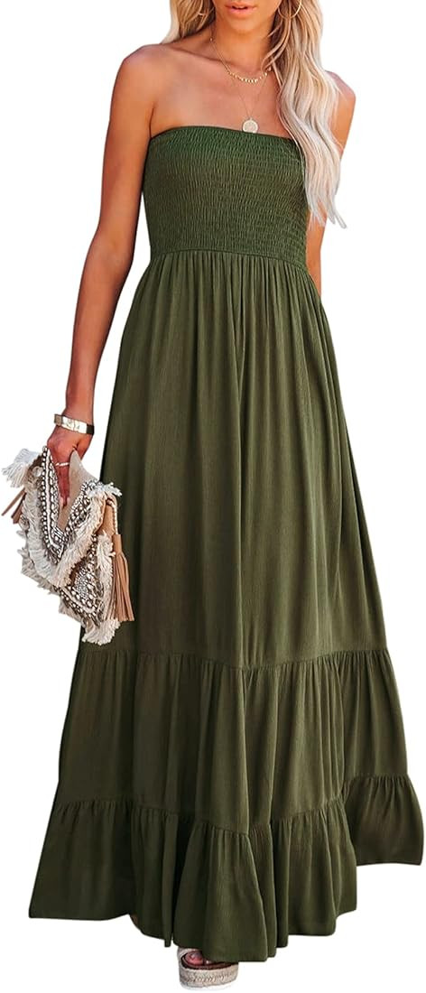 R.Vivimos Womens Summer Cotton Floral Print Strapless Boho Beach Casual Midi Tube Dresses | Amazon (US)