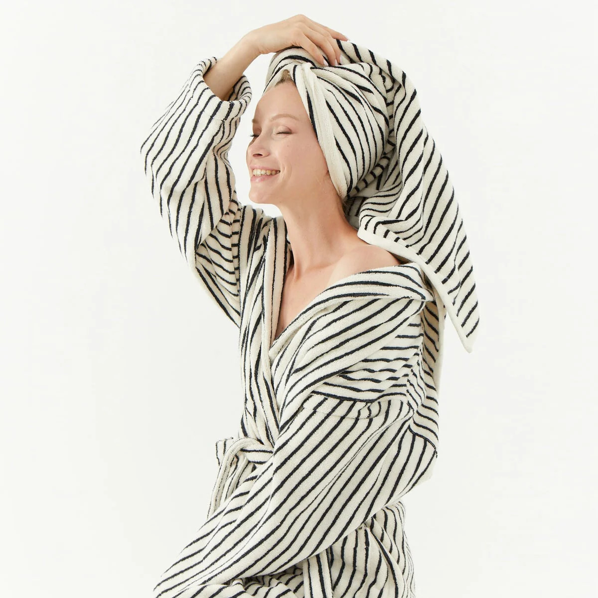 Melika Turkish Cotton Striped Robe | The Loomia