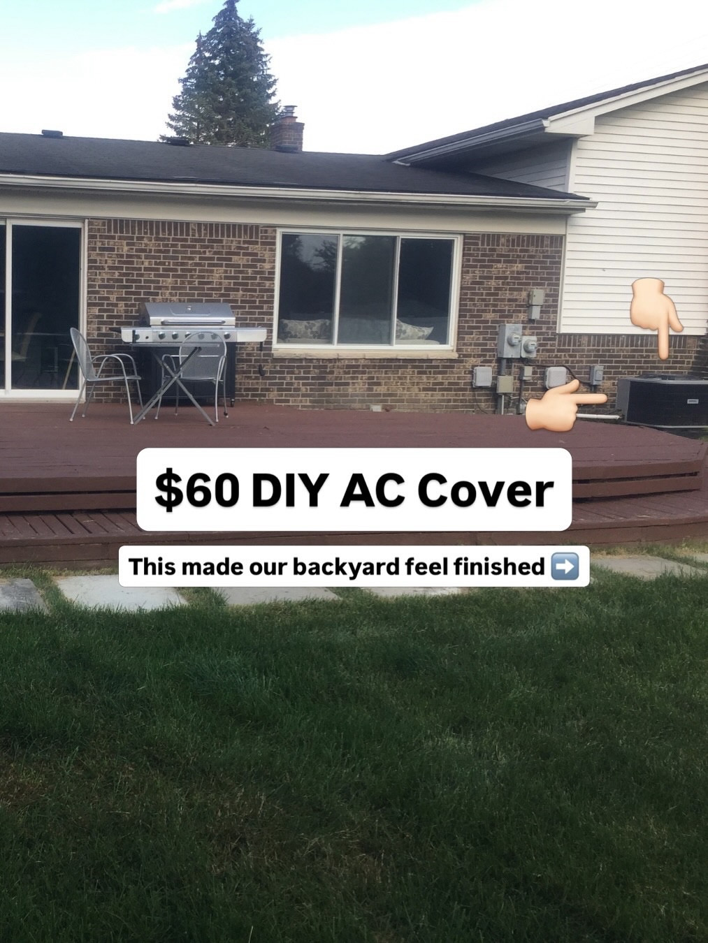 Our backyard felt so unfinished…$60 later and it completely changed everything!😍 

I kept staring at this one spot and finally decided to do something about it. This is one of those simple projects that makes your whole space feel more put together.

Comment LINK for the materials I used!! 🔨

Full project details:
	•	Posts: 4x4 pressure treated pine
	•	Slats: 1x2 pressure treated pine
	•	Prep: identify utility lines
	•	Hole depth: equals 1/3 height of post (ex. 6’ post = 2’ deep hole)
	•	Check your climate’s frost line
	•	Stain: Canyon Brown
	•	Paint: Tricorn Black
	•	Cement: Quikrete
	•	Cover: 3 sided for back access
	•	Corners: mitered
	•	Brad nails: galvanized
	•	Cost: $60
	•	Difficulty: beginner-friendly

Follow for more small fixes that make a big difference! 

#diyhomeprojects #backyardideas #homeimprovementtips #diyprojects #outdoorliving