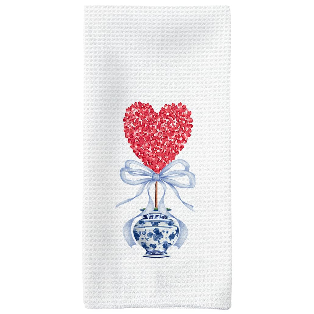 Chinoiserie Red Heart Topiary Valentine's Day Kitchen Towels, Valentines Hand Towels, Blue and Wh... | Amazon (US)