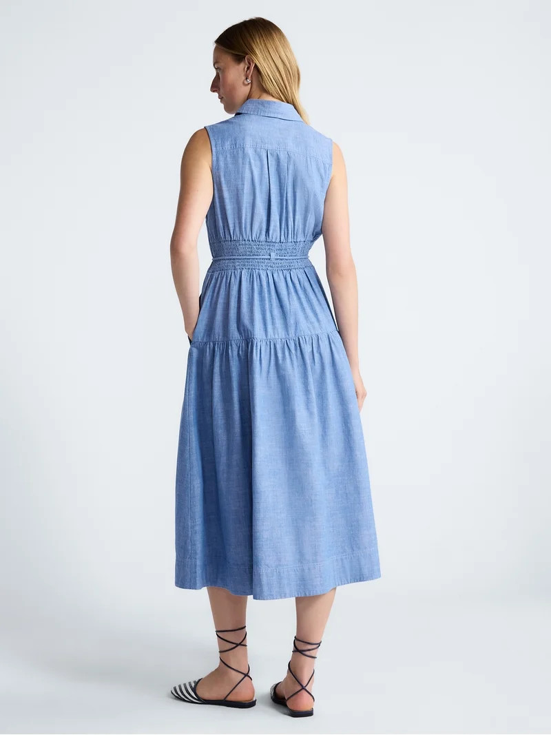 Free Assembly Women's and Women's Plus Sleeveless Cotton Maxi Shirtdress with Belt, Sizes XS-4X | Walmart (US)