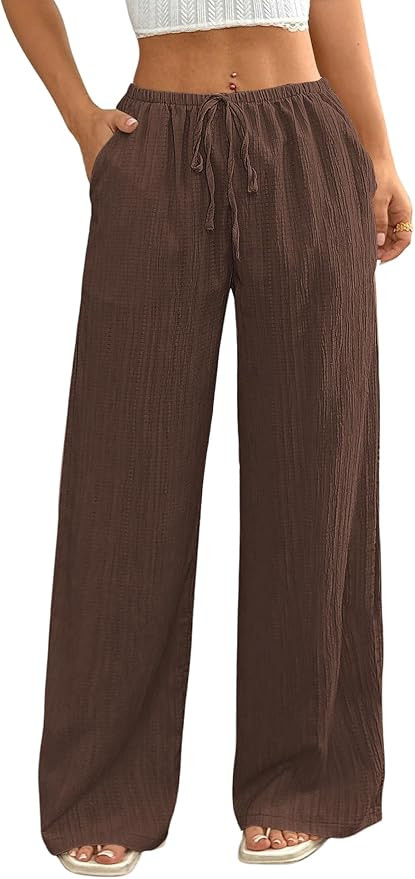 MakeMeChic Women's Casual Wide Leg Pants Summer Beach Palazzo Pants | Amazon (US)