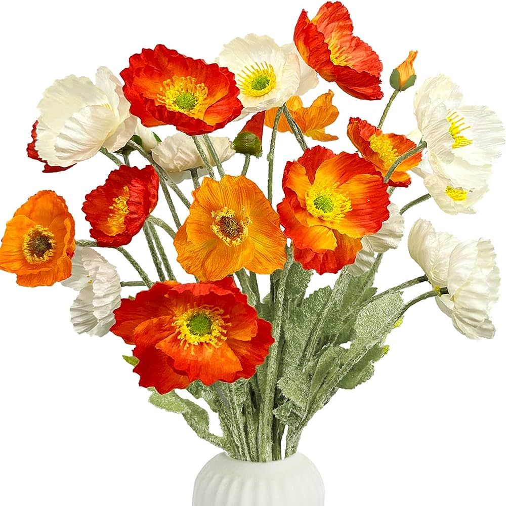 Artificial Poppy Flowers (6Pcs) Silk Flowers with Stems for Home Decor Indoor Real Touch Fake Pop... | Amazon (US)