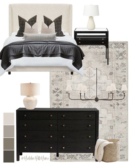 Modern transitional bedroom mood board, classic bedroom design, black and cream bedroom design inspo #bed

#LTKhome #LTKsalealert #LTKstyletip