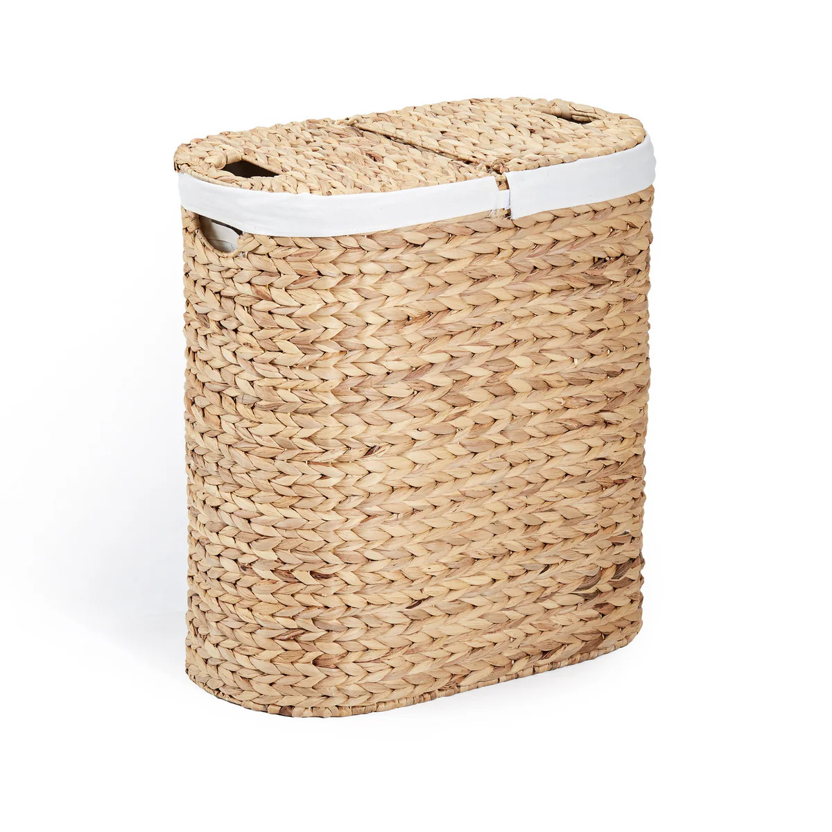 Sustainable Handwoven Lidded Oval Double Laundry Hamper, Natural Water Hyacinth | Seville Classics