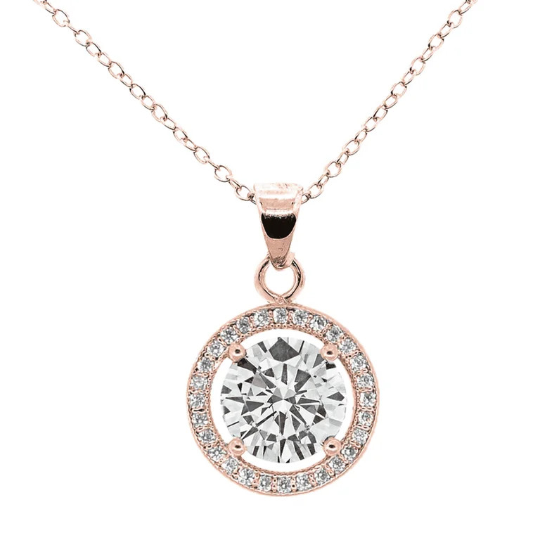 Cate & Chloe Blake 18k Rose Gold Plated Halo Necklace with Simulated Diamond Crystals for Women -... | Walmart (US)