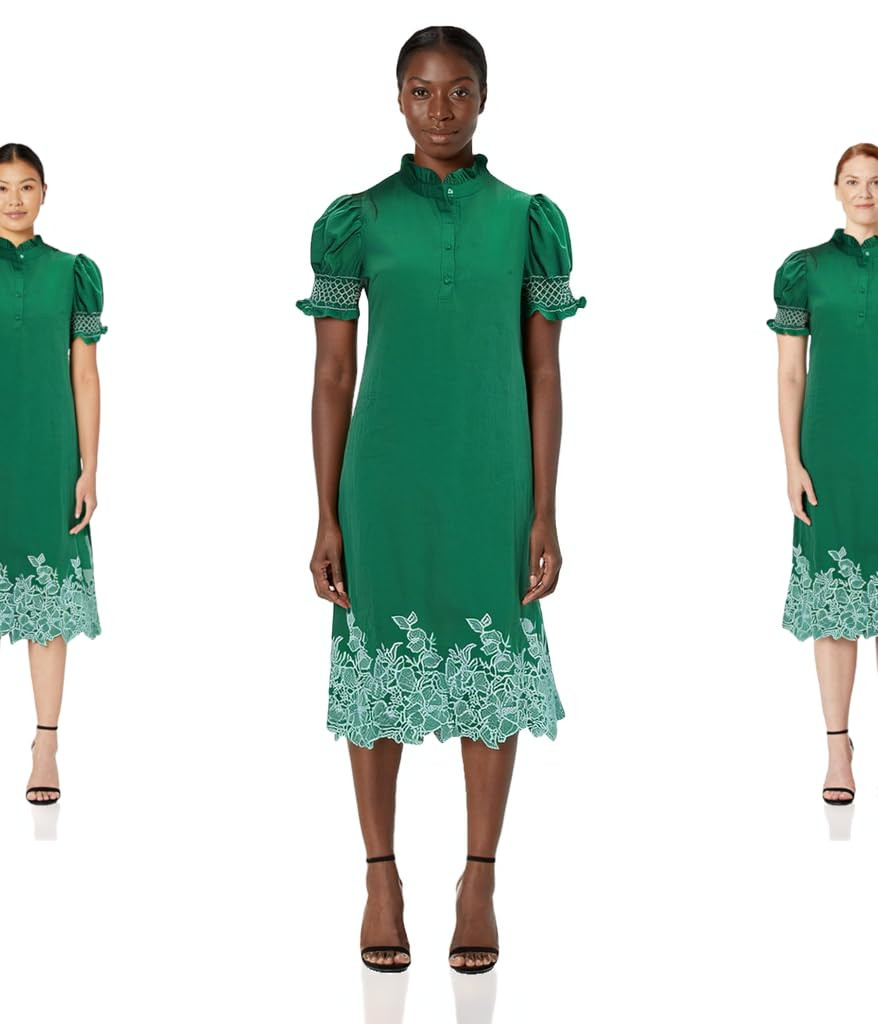 Womens Casual Shirt Dress Button Down Short Sleeve Midi Dress Flower Embroidery Slit Spring Summe... | Amazon (US)