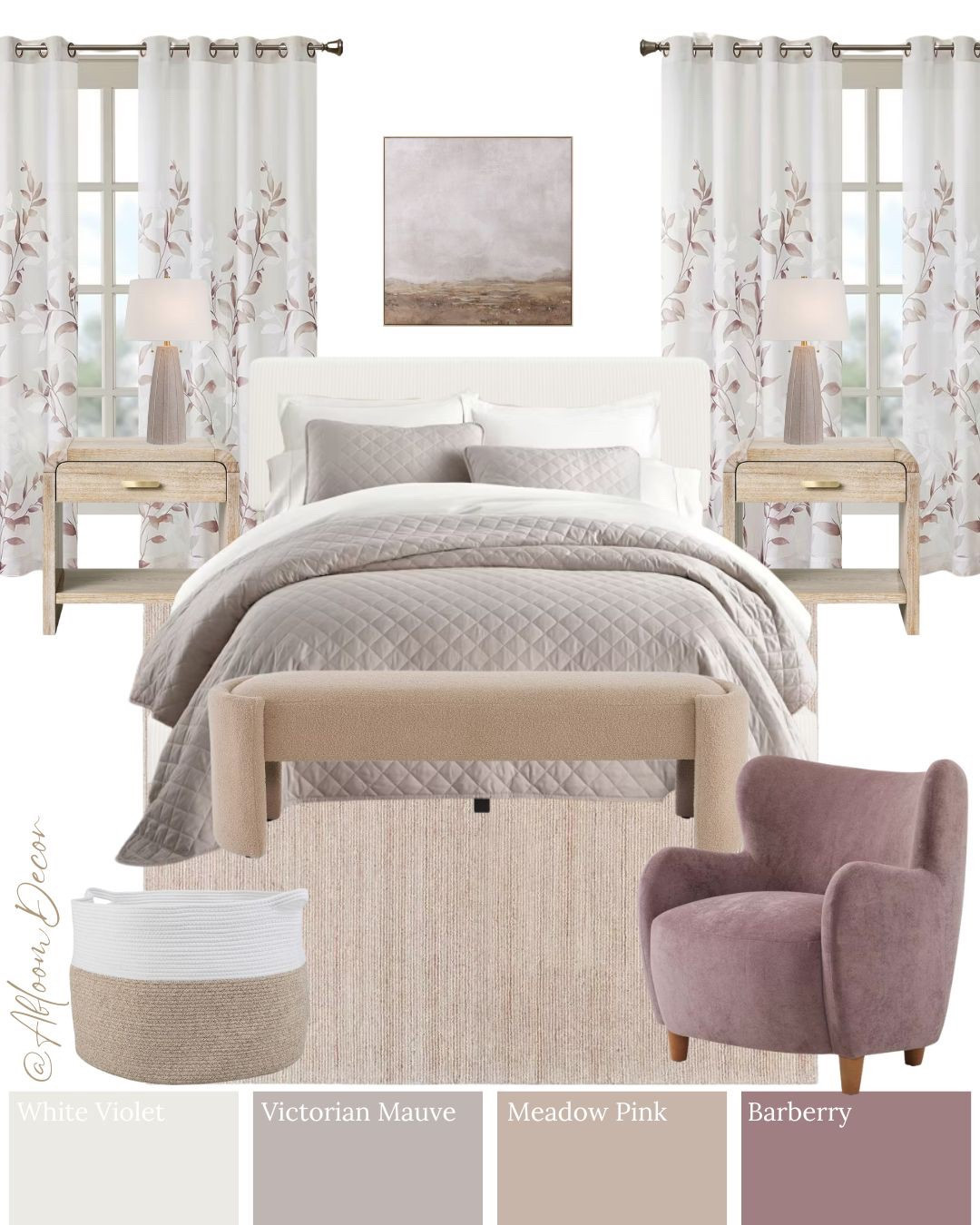 This cozy mauve and neutral bedroom has such a soft, calming feel with its layers of muted mauves, pinks, and warm neutrals.

#LTKHome