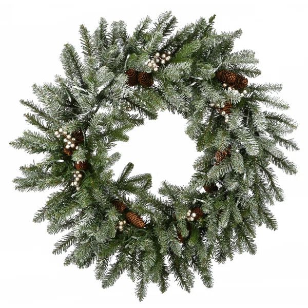 Snowy Morgan Spruce 30'' Lighted Polyvinyl Chloride Wreath | Wayfair North America
