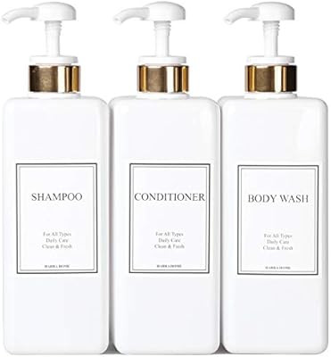 HARRA HOME Modern Gold Design Pump Bottle Set 27 oz Refillable Shampoo and Conditioner Dispenser ... | Amazon (US)
